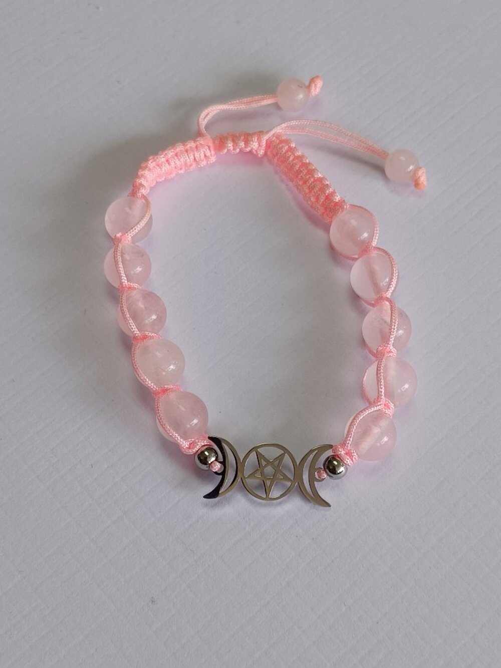 Rose Quartz Triple Moon Natural Stone Adjustable Bracelet
